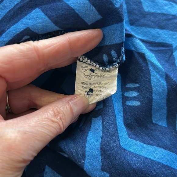 Gudrun Sjoden Blue Organic Cotton Dress Geometric Patterned Cinched Waist Sz L - Picture 14 of 14